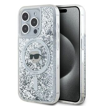 Karl Lagerfeld KLHMP15LLGKISGH iPhone 15 Pro 6.1" hårt skal transparent Liquid Glitter Karl Huvud Magsafe