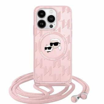 Karl Lagerfeld KLHMP15SHCKCKLCP iPhone 15 / 14 / 13 6.1" rosa/hårdväska IML Crossbody Monogram Karl & Choupette Head MagSafe