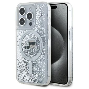 Karl Lagerfeld KLHMP15LLGKCSGH iPhone 15 Pro 6.1" hårt skal transparent Liquid Glitter Karl&Choupette Head Magsafe