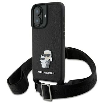 Karl Lagerfeld KLHCP16SSAKCPBK iPhone 16 6.1" svart/hårdskal Saffiano Karl&Choupette Metal Pin CBDY Strap