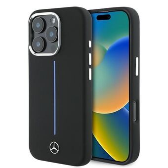 Mercedes MEHMP16X23SUMBK iPhone 16 Pro Max 6.9" svart/svart hårt skal Silikon Blå Rand MagSafe