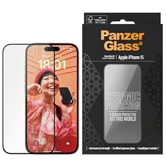 PanzerGlass Ceramic Skydd iPhone 15 6.1" Ultra-Bred-Passande Skärmskydd Enkel Inriktare Ingår 2837