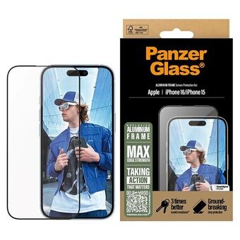 PanzerGlass Skärmskydd Aluminiumram iPhone 16 / 15 6.1" Ultra-Wide Fit 2849