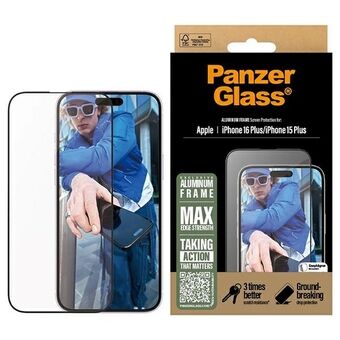 PanzerGlass Skärmskydd Aluminiumram iPhone 16 Plus / 15 Plus 6,7" Ultra-Bred Passform 2851