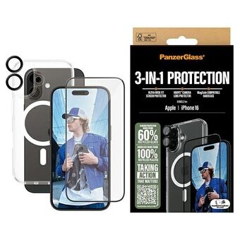 PanzerGlass Paket 3-i-1 iPhone 16 6,1" D3O Hardcase + Skärmskydd UWF+ Lins B1291+2861+1283