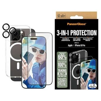 PanzerGlass Paket 3in1 iPhone 16 Pro 6.3" D3O Hårt skal + Skärmskydd UWF+ Lins B1292+2862+1284