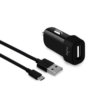 Puro Charger ensam. 1xUSB 1A med MicroUSB-kabel svart/svart MCHUSBMICROCBLK