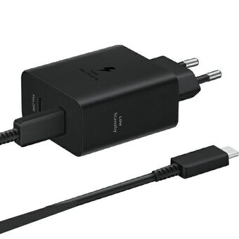 Laddare. Samsung EP-T5020XBEGEU PD 50W + USB-C/USB-C-kabel 5A 1.8m Super Snabb Laddning svart/svart