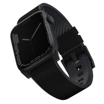 UNIQ Straden Apple Watch Series 4/5/6/7 / SE 42/44/45 mm broms. Läder Hybrid Strap svart / svart