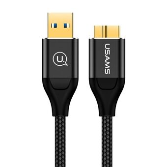 USAMS Flätad Kabel U19 USB 3.0 micro USB B för extern hårddisk 2m svart SJ273USB01 (US-SJ273)