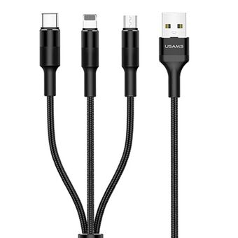 USAMS Sladd flätad U5 3-i-1 1,5m 2A svart (lightning/microUSB/USB-C) SJ2193IN101 (US-SJ219)