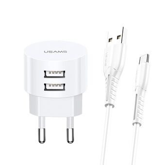 USAMS Laddare Nätadapter 2xUSB T20 2,1A microUSB vit/rund Snabbladdning XTXLOGT18MC05