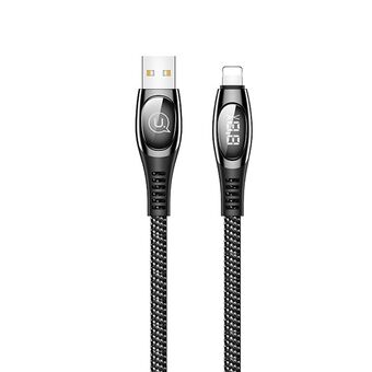 USAMS Flätad kabel U36 lightning 1,2m 2A Snabbladdning LED svart/black SJ368USB01 (US-SJ368)