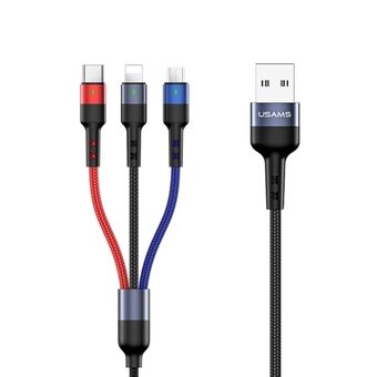 USAMS Kabel pleciony U26 3w1 0.35m 2A Snabb laddning (lightning/microUSB/USB-C) SJ410USB01 (US-SJ410)