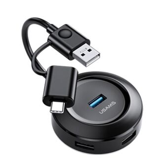 USAMS Adapter HUB 4xUSB med USB 3.0 + USB-C 3.0 bärbar dator/surfplatta/dator svart SJ416HUB01 (US-SJ416)