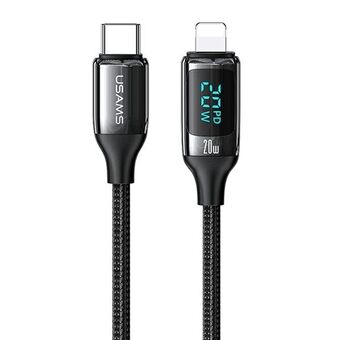 USAMS U78 USB-C till Lightning LED 1,2m 20W PD snabbladdning flätad kabel Svart/svart SJ545USB01 (US-SJ545)