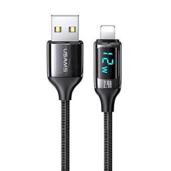 USAMS U78 lightning 1,2m LED-kabel 2,4A Snabbladdning svart/svart SJ543USB01 (US-SJ543)