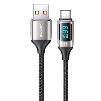 USAMS Kabel pleciony U78 USB-C 1,2 m LED 6A Snabb laddning vit/vit SJ544USB02 (US-SJ544)