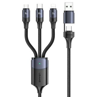 USAMS Kabel U71 3-i-1 1.2m 6A snabb laddning svart (USB/USB-C till lightning/microUSB/USB-C) SJ511USB01 (US-SJ511)