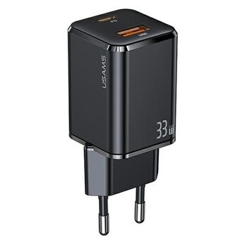 Sure, here\'s the translation to Swedish:

USAMS nätladdare 1xUSB-C+1xUSB T43 33W (endast huvudet) PD3.0 +QC3.0 Snabbladdning svart/black CC144TC01 (US-CC144)