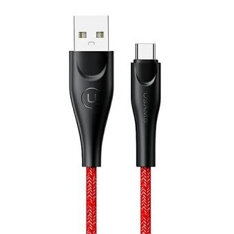 USAMS Flätad kabel U41 USB-C 1m 2A röd/röd SJ392USB02 (US-SJ392) Snabbladdning