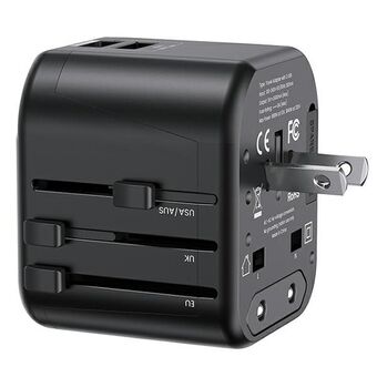 USAMS Adapter nätverk 2xUSB T55 12W 4-i-1 US/AU/EU/UK svart/svart CC173TC01 (US-CC173) Universal Reseladdare