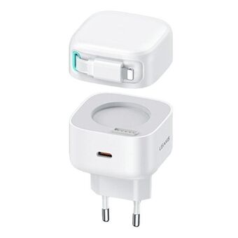 USAMS Laddningsstation med 1x USB-C och en ihopvikt Lightningsladdning (endast huvudet) PD+QC 35W Gan Snabbladdning vit XMF-serien CC209TC02 (US-CC209)