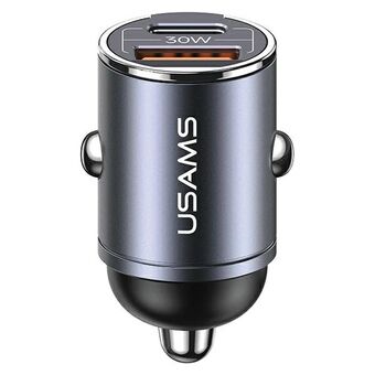 USAMS Laddare Samtidig Laddning 1xUSB+1xUSB-C C38 30W PD Snabbladdning med inbyggt stål/tarlikhetsring CC206CC01 (US-CC206)