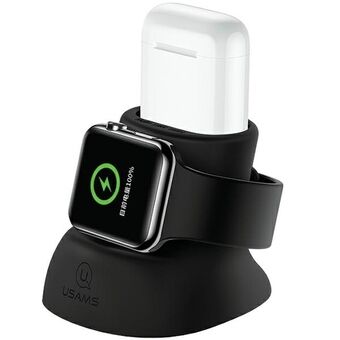 USAMS Silikonställ 2 i 1 för att ladda Apple Watch och AirPods svart/svart ZJ51ZJ01 (US-ZJ051)