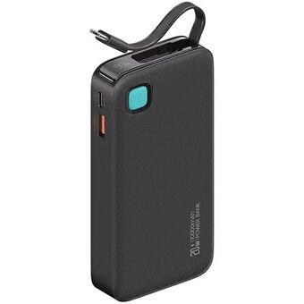 USAMS Powerbank med infällbar USB-C-kabel Retractable 10000 mAh PD 20W Snabbladdning XY-serien svart/black 10KCD22401 (US-CD224)