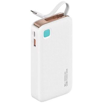 USAMS Powerbank med indragbar USB-C-kabel Retractable 10000 mAh PD 20W Snabbladdning XY-serien vit/white 10KCD22402 (US-CD224)