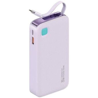 USAMS Powerbank med indragbar USB-C kabel Retractable 10000 mAh PD 20W Snabbladdning XY-serien lila/purple 10KCD22403 (US-CD224)