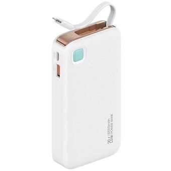 USAMS Powerbank med infällbar kabel Retractable Lightning 10000 mAh PD 20W Snabbladdning XY-serien vit/white 10KCD22502 (US-CD225)