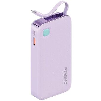 USAMS Powerbank med indragbar kabel Retractable Lightning 10000 mAh PD 20W Snabbladdning XY Series lila/purple 10KCD22503 (US-CD225)