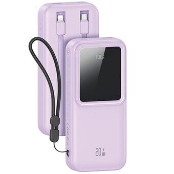 USAMS Powerbank med inbyggda kablar USB-C+Lightning 30000 mAh 20W PD+Qc 3.0 Snabbladdning X-chel Series lila/purple 30KCD21303 (US-CD213)