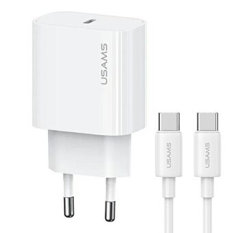 USAMS Ład. siec. 1xUSB-C T65 PD20W PD Snabbladdning US-CC226 + kabel USB-C/USB-C US-SJ711 60W vit/white Yi Series OYXLTZ01