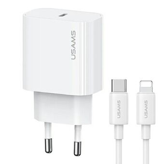 Sure, here is the translation to Swedish:

USAMS Väggladdare 1xUSB-C T65 PD20W PD Snabbladdning US-CC226 + USB-C/Lightning-kabel US-SJ712 30W vit/white Yi-serien OYXLTZ02