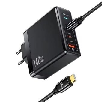 USAMS Laddningsstation med 2xUSB-C+1xUSB T52 PD140W PD Snabbladdning US-CC168 + kabel U82 USB-C/USB-C US-SJ581 240W svart/svart UM-serien UMXLOGTC01