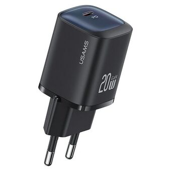 USAMS Ład. sieć. CC248 20W GaN USB-C Snabbladdare HC-serie svart/svart CC248TC01