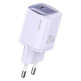 USAMS Nätladdare CC248 20W GaN USB-C Snabbladdning HC Serier lila/purple CC248TC03