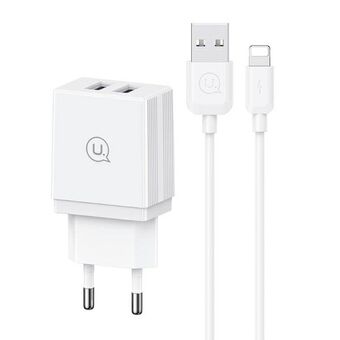 USAMS Nätadapter 2xUSB 18W + kabel Lightning/USB-A Snabbladdning vit/white series HC HCXLTZ01