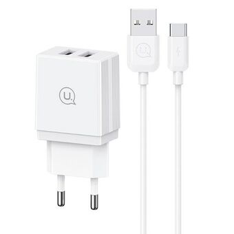 USAMS Ladd. nät. 2xUSB-A + kabel USB-C/USB-A Snabbladdning vit/white series HC HCXLTZ03