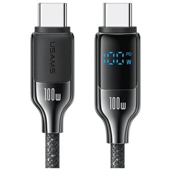 USAMS Kabel USB-C till USB-C 100W 1,2m Digital Display Zinklegering Snabbladdning Datakabel HX Series SJ742USB01 (US-SJ742)