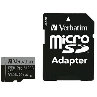 Verbatim microSD-kort 512GB + adapter Pro U3 svart/black 47046