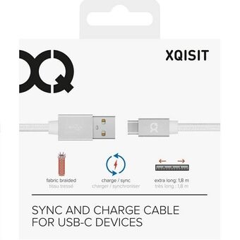 Xqisit kabel Cotton USB C 3.0 vit 1.8m 27748