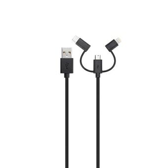 Xqisit Combo kabel USB A -microUSB/USB-C /blixtsvart/svart 29979