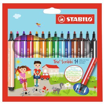 STABILO Trio Scribbi - Tuschkrita Med Flexibel Spets - Set 14 St.