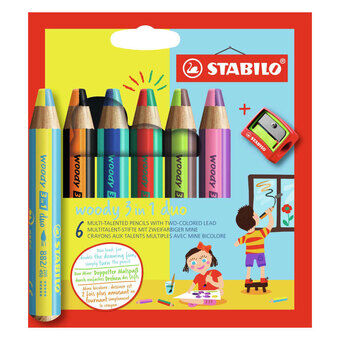 STABILO woody 3 in 1 Duo - Multitalang Färgpennor - Set 6 st. + Pennvässare