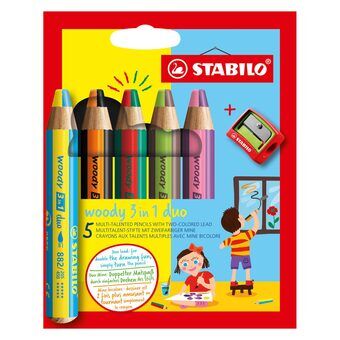 STABILO Woody 3in1 Duo med vässare, 6 stycken.