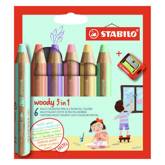 STABILO Woody 3in1 pennor - 6 färger + Spetsvässare